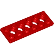 Lego destička 2x6 s pěti dírami (otvory), červená (3200121, 4582843)
